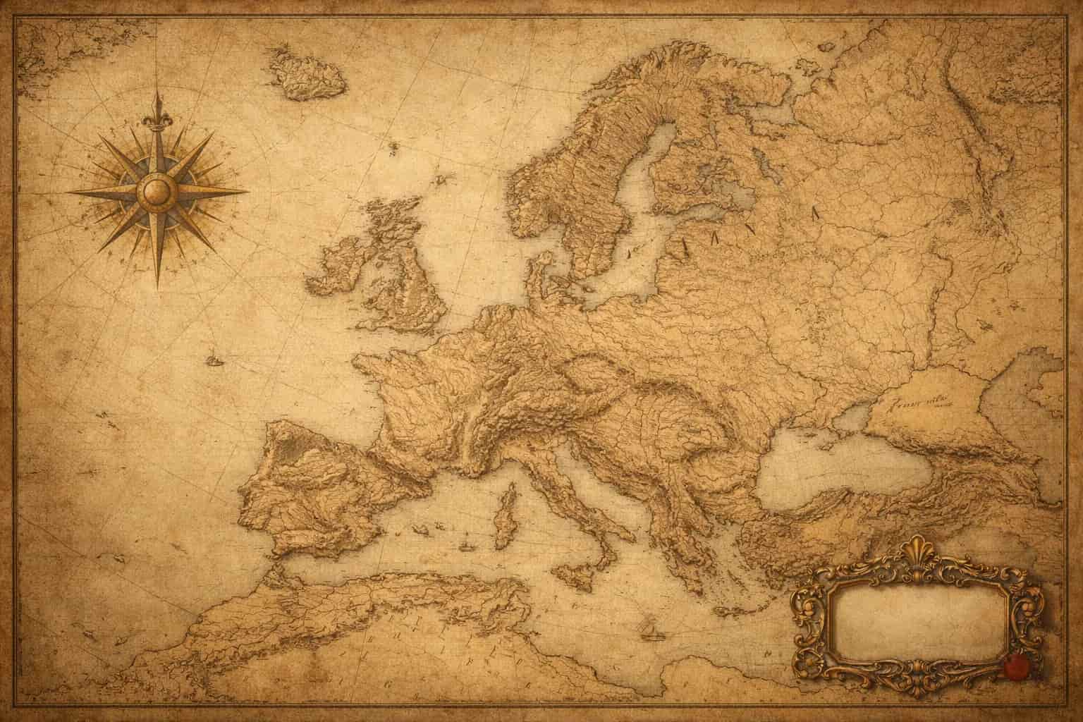 Historische Weltkarte Europas im Pergamentstil